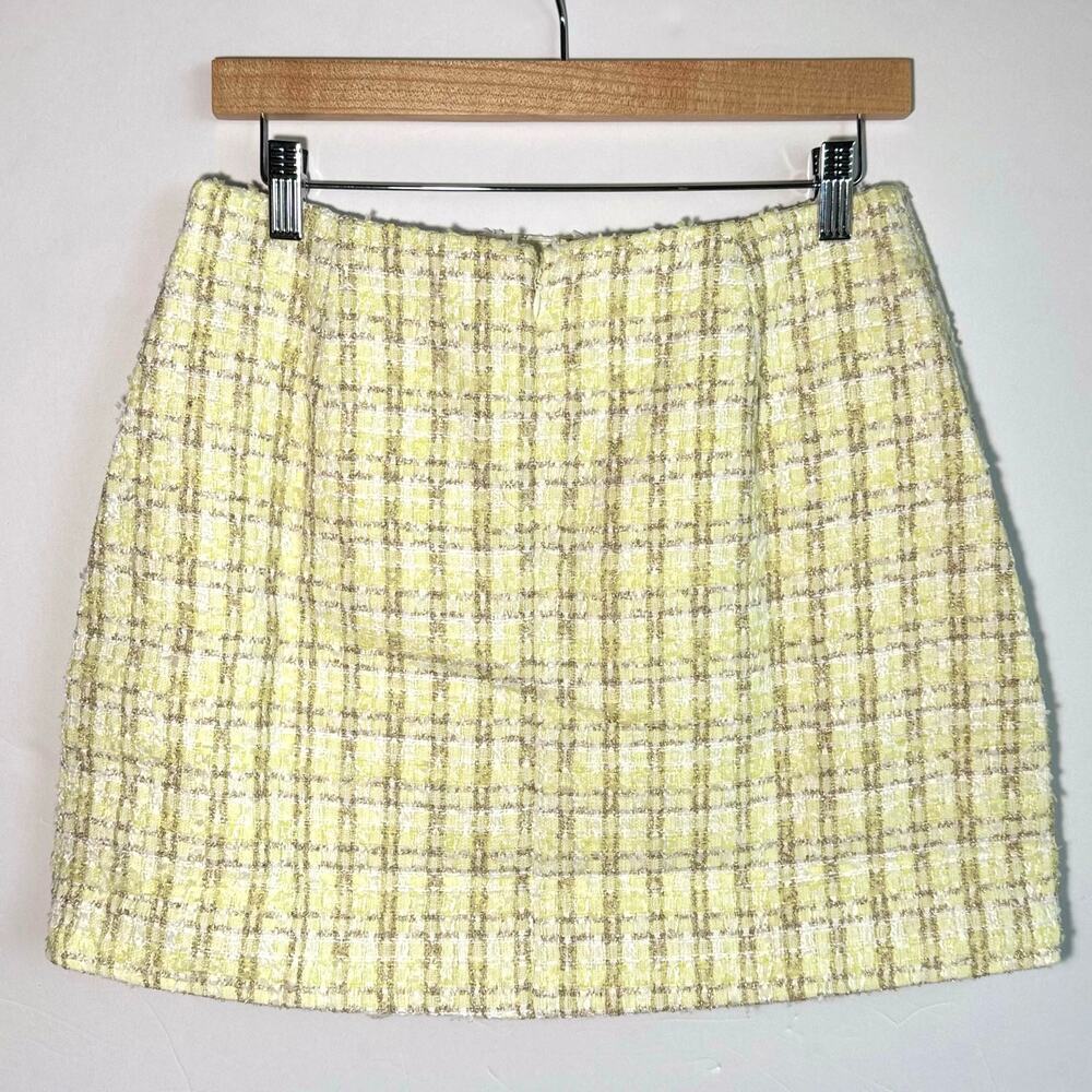 Rumored Coco Mini Skirt Yellow Shimmer Tweed Size 10 NWT Preppy Parisian - Picture 2 of 9